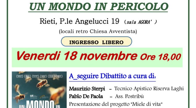 Un mondo in pericolo: proiezione del documentario e presentazione del progetto Miele per la Vita